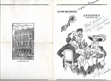 Antoine's New Orleans signed menu